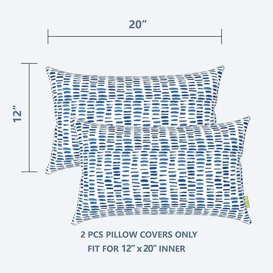 LVTXIII Outdoor Lumbar Pillow Covers ONLY, Patio Decorative, Fluffy Fade-Resistant Cushion Cases for Home Balcony and Garden, 12x20 Inch, Pack of 2, Pebble Blue