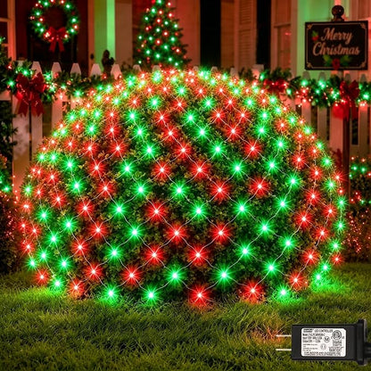 Lovelite 300LED Christmas Net Lights, 14.8ft x 5ft Mesh Lights Outdoor Green Wire 8 Modes Timer, Waterproof Connectable String Lights for Bushes Xmas Tree Garden Holiday Party Decor - Red Green