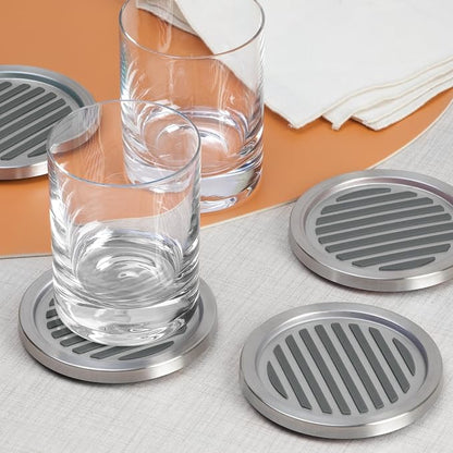 iDesign Forma Brushed Stainless Steel Drink Coasters for Home Counters, Kitchen, Dining Room, Living Room, Patio, Coffee Table, Set of 4, Black,20550 | For Home Counters