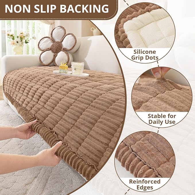 OstepDecor Couch Cover for Dogs, Washable Non Slip Sofa Cover for Pets | Soft Couch Covers for Sofa, Loveseat and Sectional, Furniture Protector Against Pet Hair & Dirt (35.4" x 82.7", Brown)