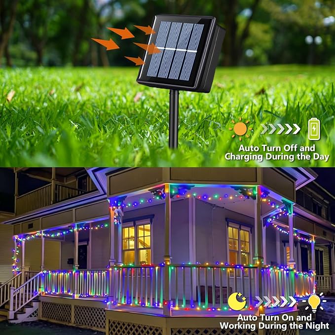 YEGUO Solar String Lights Outdoor Waterproof, 2 Packs Each 33ft 100 LED Multicolor Lights, 8 Modes Twinkle Light for Christmas Tree Outside Garden Yard Xmas Decor