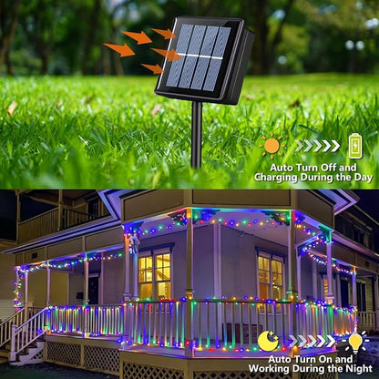 YEGUO Solar String Lights Outdoor Waterproof, 2 Packs Each 33ft 100 LED Multicolor Lights, 8 Modes Twinkle Light for Christmas Tree Outside Garden Yard Xmas Decor