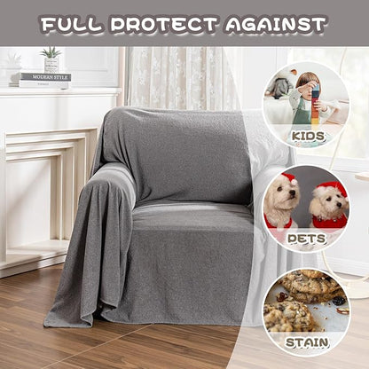 MYSKY HOME Chair Covers, Recliner Chair Covers, Arm Chair Covers Washable, Couch Cover for Dogs, Sofa Slipcovers for 1 Cushion, Furniture Protector Cover for Living Room, 71" x 91", Grey