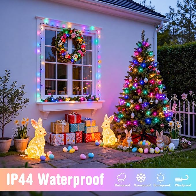 4 Pack Easter Lights Battery Operated, 50 LEDs 16.5ft Pastel String Lights Indoor Outdoor Waterproof, Green Wire Battery Powered Twinkle Lights for Tree Wreath Christmas Easter Decorations