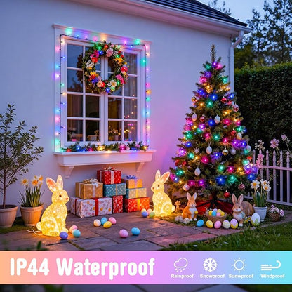 4 Pack Easter Lights Battery Operated, 50 LEDs 16.5ft Pastel String Lights Indoor Outdoor Waterproof, Green Wire Battery Powered Twinkle Lights for Tree Wreath Christmas Easter Decorations