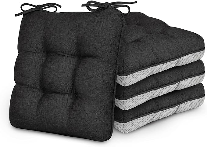 Love's cabin Memory Foam Chair Cushions Set of 4, 19"x19"x3.5" Indoor & Outdoor Seat Pads for Dining, Kitchen, Office, Patio Chairs - Black