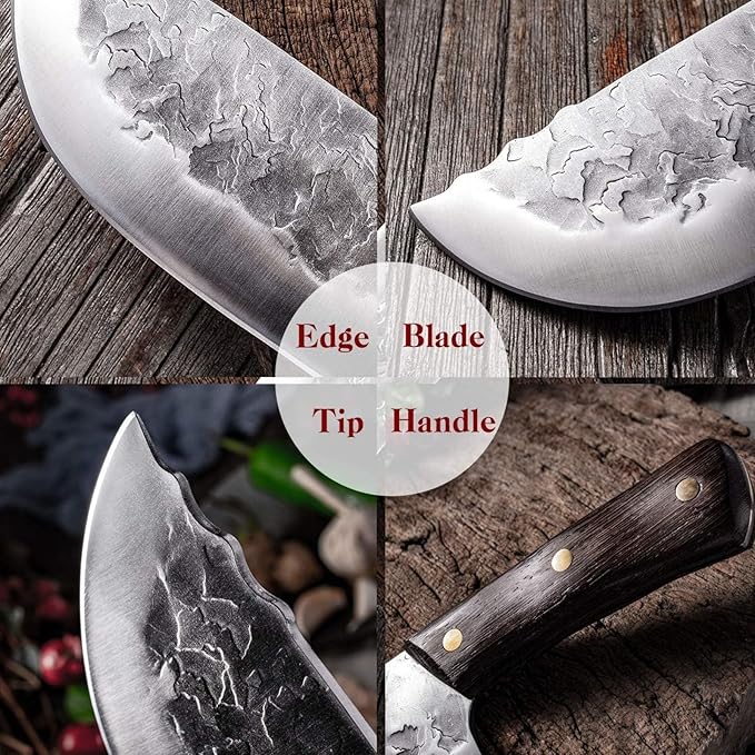 2PCS Meat Cleaver Knife, 7.48" Lightweight Cleaver Knifes, 5.5" Viking Knife with Leather Sheath, Full Tang High Carbon Steel, for Meat Cutting Home & Outdoor Cooking BBQ
