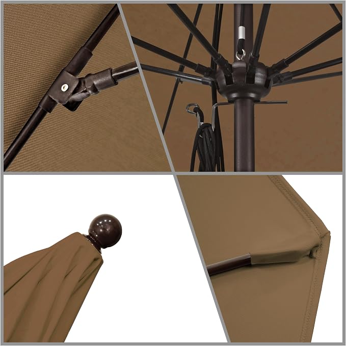California Umbrella 11' Round Aluminum/Fiberglass Umbrella,Pulley Lift, Bronze Pole, Sunbrella Heather Beige