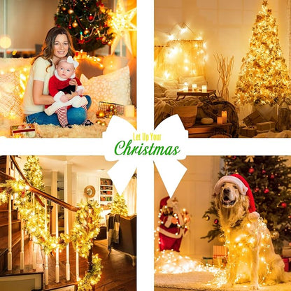 JMEXSUSS 33ft 100 LED Warm White Christmas Lights Outdoor, Battery Power String Lights Waterproof, Twinkle Fairy Mini Lights with 8 Modes Remote Indoor (Pack of 2)