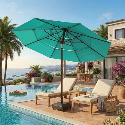 10ft Patio Umbrella, 3 Tier Outdoor Market Table Umbrellas with 8 Fiberglass Ribs and Push Button Tilt, Windproof, Vented Canopy, UV Protection for Deck, Pool, Backyard
