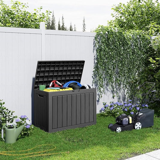 Waterproof Outdoor Storage Box, 45 Gallon Lockable Deck Box, UV-Resistant Outside Storage Bin With Hydraulic Lid For Patio Furniture, Cushion Organizer, Garden Tools, Pool Accessories, Black