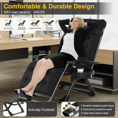 Suteck Zero Gravity Chair, Reclining Camping Lounge Chair w/Removable Pad | Aluminum Alloy Lock, Folding Patio Recliner with Adjustable Headrest and Side Tray for Outdoor Patio, Lawn, and Camping