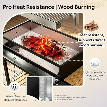 Flintex Argentine Santa Maria Grill, Wood & Charcoal Parrilla BBQ Brasero Grill with Asado Tools, Multi-Function Adjustable Height, Easy Clean with Ash & Grease Collector, Ideal for Asado, Backyard