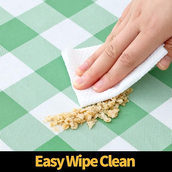 Smiry Rectangle Picnic Table Cloth, Elastic Waterproof Fitted Vinyl Tablecloths, Flannel Backed Buffalo Plaid Table Covers for Dining, Camping, Outdoor (Sage Green and White 36" x 60")