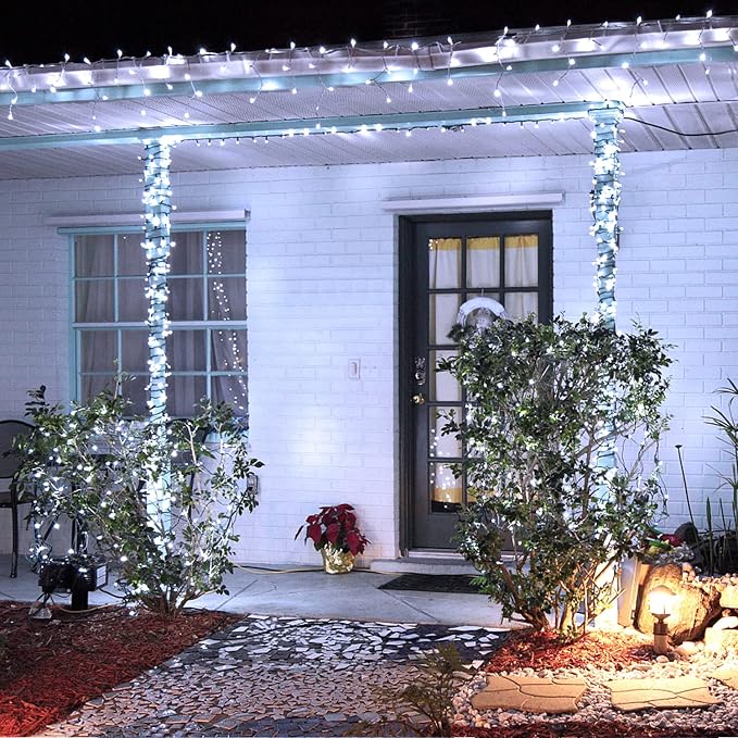 JMEXSUSS 200 LED White Christmas Lights Outdoor, 66ft String Lights Plug in | Waterproof, 8 Modes, Green Wire Twinkle Christmas Lights for Tree Xmas Wedding Party Indoor Decoration