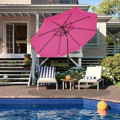 JEAREY 9' 2-Tiers Patio Umbrellas Outdoor Market Table Umbrella w/Push Button Tilt/Crank, 8 Sturdy Ribs, UV Protection Waterproof Sunproof(Rose Pink)