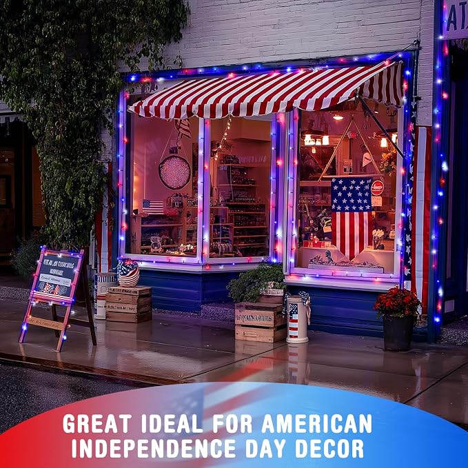 JMEXSUSS 400 LED Red White and Blue Lights Plug in | 4th of July Decorations Patriotic Lights Outdoor for American Holiday Tree Party Independence Memorial Day Decor