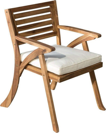 Christopher Knight Home 47" Round Acacia Wood Dining Table and 2-Piece Outdoor Acacia Wood Arm Chairs