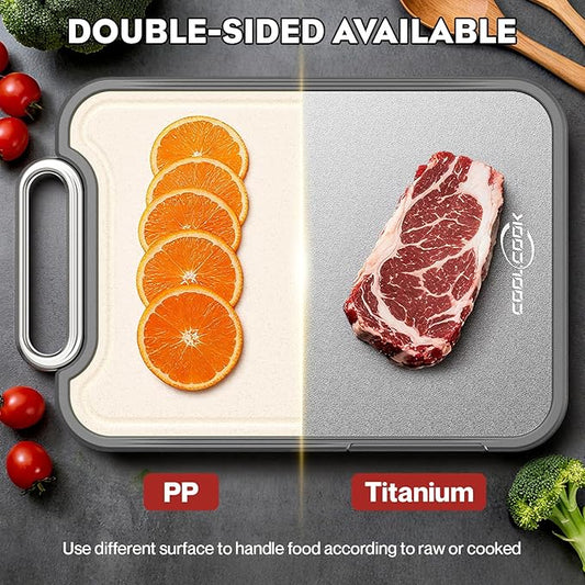 Titanium Cutting Board for Kitchen, 2-in-1 Double Sided Cutting Board, Pure Titanium & PP, Easy to Clean with Juice Groove
