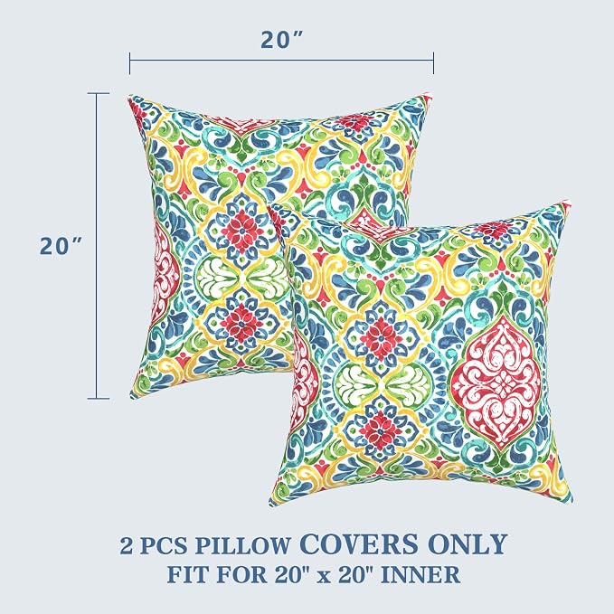 LVTXIII Outdoor Pillow Covers 20x20 Inch, 2 Pack Large Square Throw Pillow Cases, Fade-Resistant Cushion Covers for Patio Furniture Sofa, Garden Porch, Damask Red