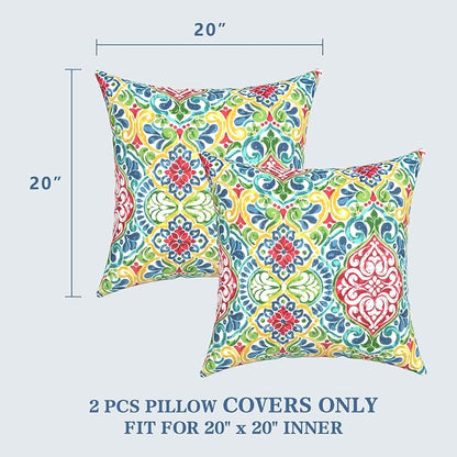 LVTXIII Outdoor Pillow Covers 20x20 Inch, 2 Pack Large Square Throw Pillow Cases, Fade-Resistant Cushion Covers for Patio Furniture Sofa, Garden Porch, Damask Red