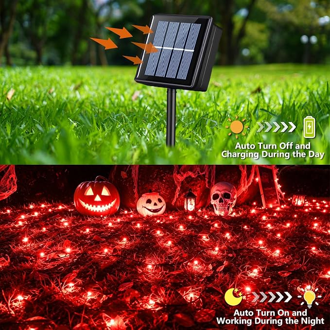 YEGUO Solar String Lights Outdoor Waterproof, 2 Packs Each 33ft 100 LED Red Lights, 8 Modes Twinkle Light for Christmas Tree Outside Garden Yard Xmas Decor