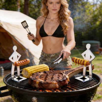 Funny BBQ Hot Dog Holder 2026，Reusable Stainless Steel Sausage Stands 4 PCS，Portable Hot Dog Roaster，Barbecue Grill Accessories for Camping & Party Gifts Hot Dog Stand Hot Dog Holders for Grilling