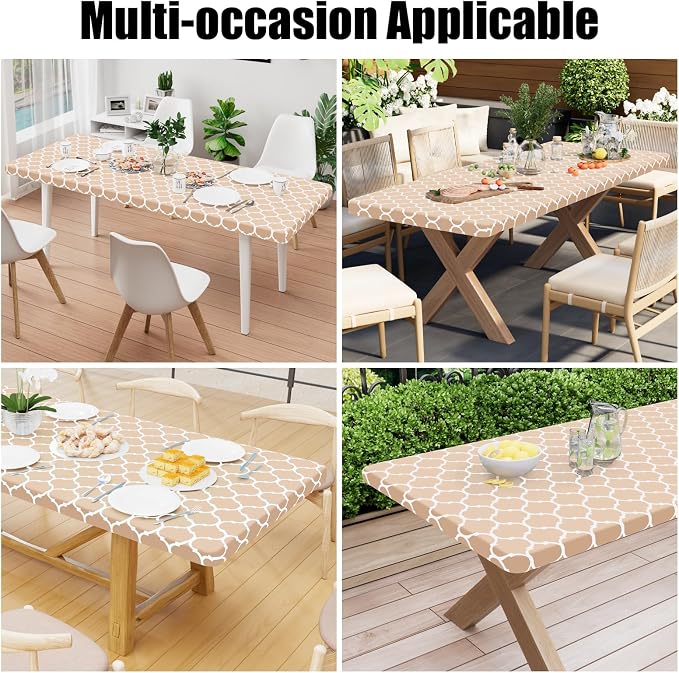 Smiry Picnic Fitted Table Cover, 5 Foot Flannel Backed Vinyl Tablecloth | Waterproof Elastic Stretch Table Cloth, Wipeable Plastic Tablecloth for Camping, Indoor & Outdoor (Khaki, 36" x 60")