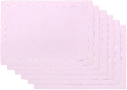 Urban Villa Placemats for Dining Table 100% Cotton Placemats 14''x20'' Over Sized Tablemats Set of 6 Placemats Hemstitch Pink Tablemats for Family Dinners Wedding Parties Placemats