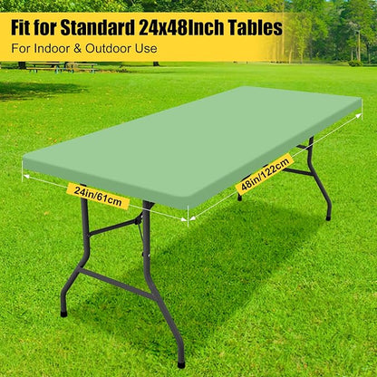 Smiry Rectangle Tablecloth, Elastic Fitted Flannel Backed Vinyl Tablecloths for 4ft Folding Tables, Waterproof Wipeable Table Covers for Indoor, Outdoor, Picnic and Camping (Sage Green, 24"x48")
