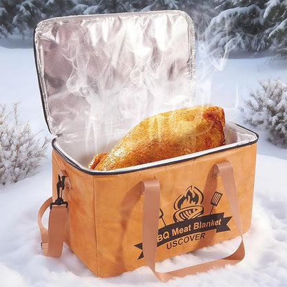 BBQ Blanket for Resting Meat, Meat Resting Bag for BBQ Grill & Smoking, Reusable 4-Layer Insulated Smoked Meat Resting Bag with Wide Mouth for Large Brisket/Beef/Pork Shoulders/Turkeys (15.7 Inch)