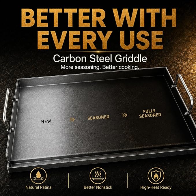Hisencn Griddle for Gas Grill, Grill Flat Top Griddle, Stove Top Griddle for Gas Stove, 25” x 16” Grill Griddle for Weber, Blackstone, Charbroil and More, Heavy-Duty Grill Flat Top Griddle