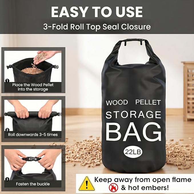 2 Pack 22LB Waterproof Wood Pellet Storage Bags with Handles | Smoker Pellet Storage Bin Bag, Wood Pellet Container for Smoker, BBQ Grill, Pizza Oven, Charcoal, Wood Chips & Heating Fuel