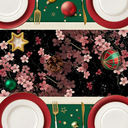 Japanese Cherry Blossoms Table Runner,Dining Decor for Kitchen Coffee Table Family Dinners Holiday Parties Wedding Events Decor(13x72 inch)