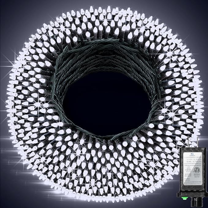 340 LED 90FT Christmas String Lights Outdoor, 12 Pro Modes and Timer Memory & Brightness, Plug in Waterproof Dark Green Wire Twinkle Light for for Xmas Yard Tree Wedding Party Decor (Cool White)