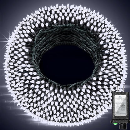 340 LED 90FT Christmas String Lights Outdoor, 12 Pro Modes and Timer Memory & Brightness, Plug in Waterproof Dark Green Wire Twinkle Light for for Xmas Yard Tree Wedding Party Decor (Cool White)