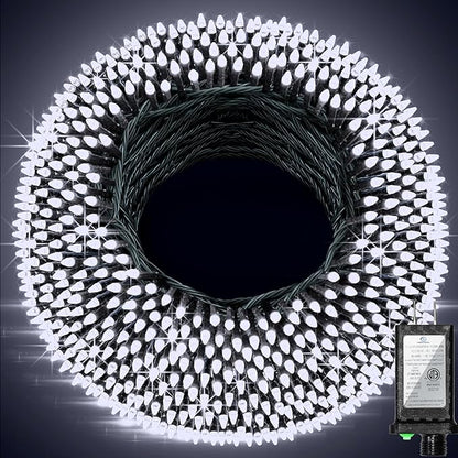 1500 LED 470FT Christmas String Lights, 12 Modes and Timer Memory Dimmable, Plug in Outdoor Waterproof Dark Green Wire Twinkle Fairy Light for for Xmas Yard Tree Wedding Party Outside Decor Cool White
