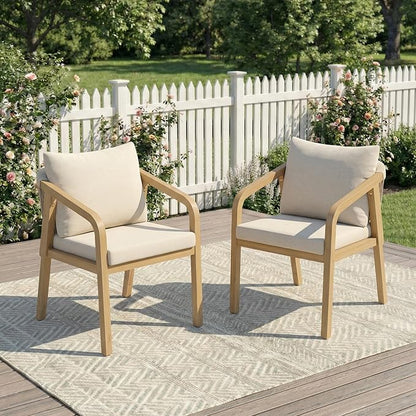 FansaFurn Acacia Wood Outdoor Dining Chairs Set of 2, 23" W×18.5L Patio Dining Chairs with Removable and Washable Cushion, All-Weather Outdoor Patio Sofa for Proch Garden, Lawn