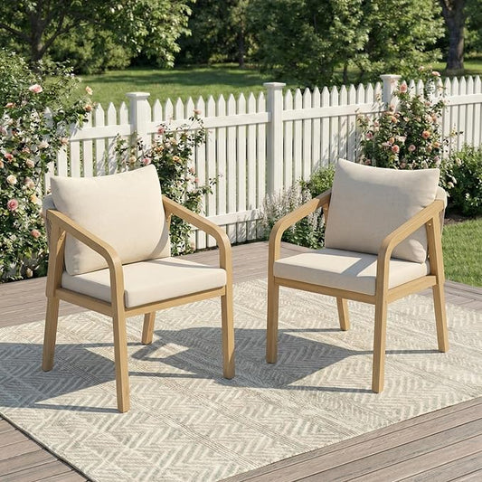 FansaFurn Acacia Wood Outdoor Dining Chairs Set of 2, 23" W×18.5L Patio Dining Chairs with Removable and Washable Cushion, All-Weather Outdoor Patio Sofa for Proch Garden, Lawn