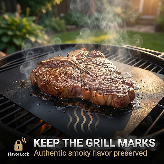 Grill Mats for Outdoor BBQ Cooking, Set of 6, 15.75 x 13 in, PFOA-Free Reusable BBQ Mats