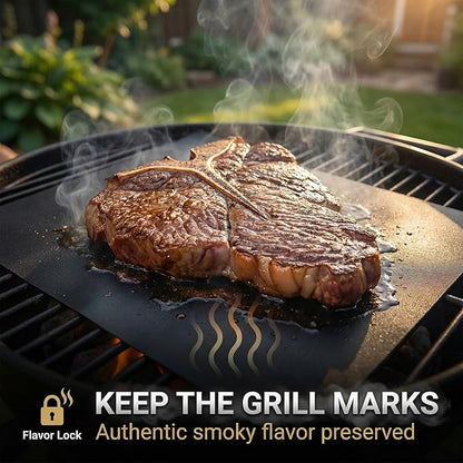 Grill Mats for Outdoor BBQ Cooking, Set of 6, 15.75 x 13 in, PFOA-Free Reusable BBQ Mats