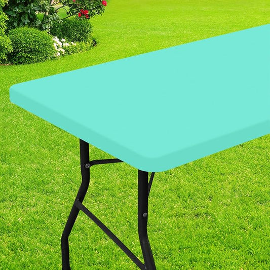 Smiry Rectangle Picnic Table Cloth, Waterproof Elastic Fitted Tablecloths for 5 Foot Tables, Washable Polyester Table Cover for Camping, Indoor and Outdoor (Aqua, 30"x60")