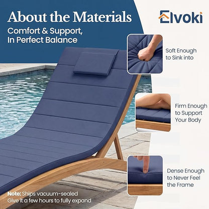 Quilted Chaise Lounge Outdoor Patio Furniture Cushions | 72x21 Water-Resistant | Durable, High-Density Foam Outdoor Chair Cushions for Pool Lounge Chairs, Heather Indigo - (Chair Not Included)
