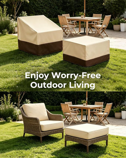 loriano 4-Pack Outdoor Furniture Covers, 2 x Patio Chair Covers + 2 x Ottoman Covers, Waterproof Heavy Duty 600D Oxford Fabric, All Weather UV/Wind Resistant, Beige & Brown
