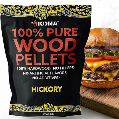 Kona 100% Hickory Smoker Pellets, Intended for Ninja Woodfire Outdoor Grill, 2 lb Resealable Bag