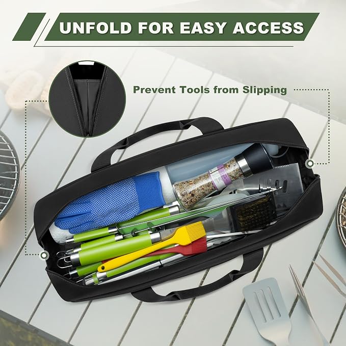 HODRANT Grill Tool Storage Bag with Pockets for Barbecue Tool up to 22" | Outdoor BBQ Utensil Holder, Large Grill Utensil Storage Caddy, BBQ Accessories Case Container for Camping, Bag Only, Black