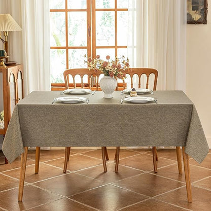 Seenus Faux Linen Fabric Table Cloth for 4-6 Seats Rectangle Table, Water Resistant & Wipeable Rectangular Tablecloth for Dining Kitchen Garden Outdoor, 54 x 72 Inch, Mocha
