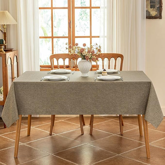 Seenus Faux Linen Fabric Table Cloth for 4-6 Seats Rectangle Table, Water Resistant & Wipeable Rectangular Tablecloth for Dining Kitchen Garden Outdoor, 54 x 72 Inch, Mocha
