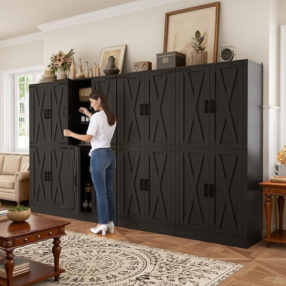 Unikito 71" Tall Kitchen Pantry Cabinet with Farmhouse Barn Doors and Storage Drawer, 4 Adjustable Shelves, Freestanding Cupboard for Kitchen, Dining Room, Living Room, Utility Room, Black 2 Pack