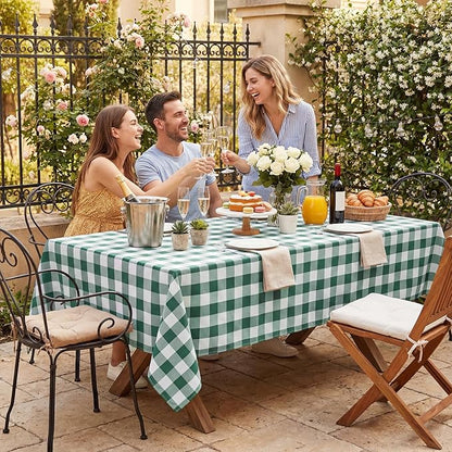 Softalker Spring Checkered Tablecloth Square - Outdoor Waterproof Buffalo Plaid Table Cloth, Stain Resistant Gingham Table Cover for Picnic, Camping, Easter - Hunter Green and White, 54 x 54 Inch
